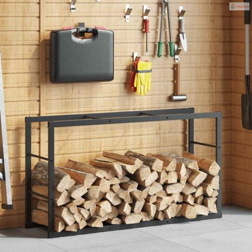 Tűzifa állvány Fekete 110x30x61 cm Acél