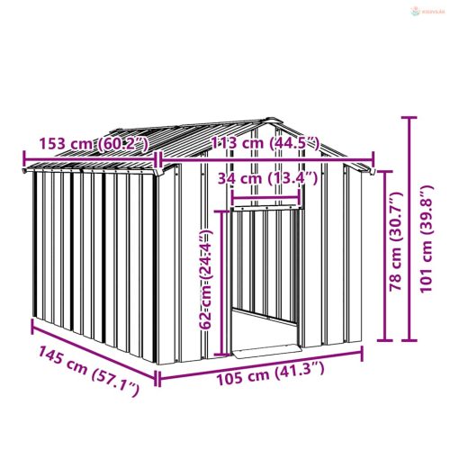 Kutyaház tetővel 113x153x101 cm horganyzott acél