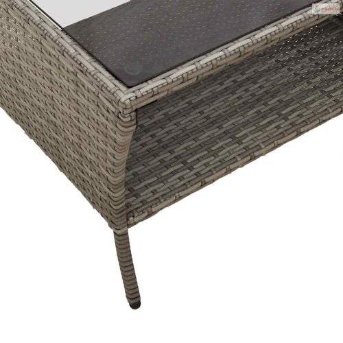 2 személyes szürke polyrattan kerti kanapé asztallal&párnával