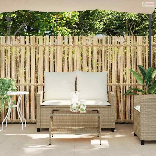 2 személyes bézs polyrattan kerti kanapé asztallal&párnával