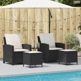   4 részes fekete polyrattan kerti ülőgarnitúra párnákkal