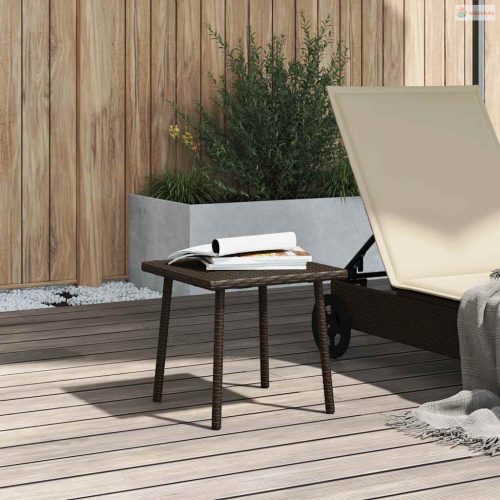 Téglalap barna polyrattan kerti dohányzóasztal 40x40x37cm