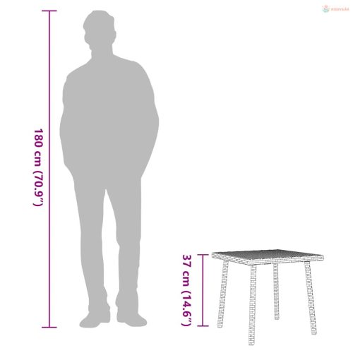 Téglalap bézs polyrattan kerti dohányzóasztal 40x40x37cm