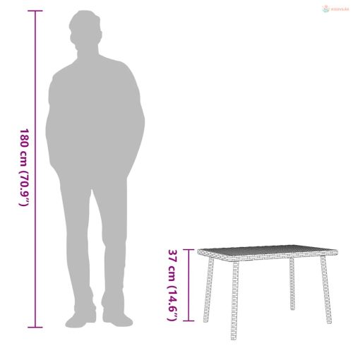 Téglalap barna polyrattan kerti dohányzóasztal 60x40x37cm