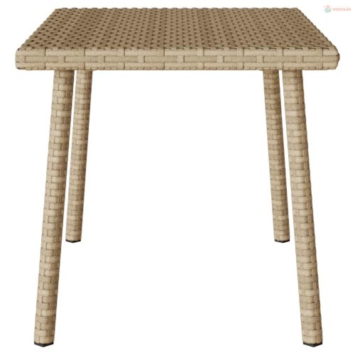 Téglalap bézs polyrattan kerti dohányzóasztal 60x40x37cm