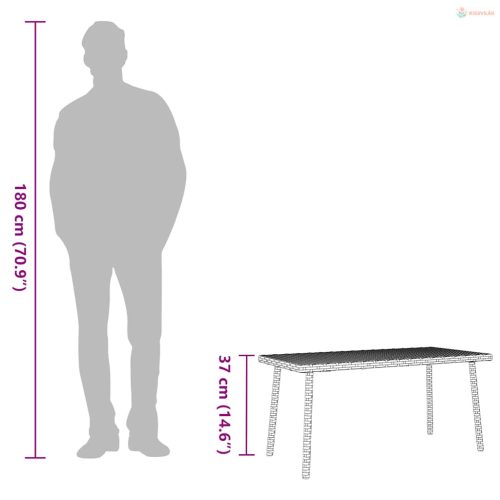 Téglalap fekete polyrattan kerti dohányzóasztal 80x40x37cm