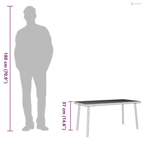 Téglalap barna polyrattan kerti dohányzóasztal 80x40x37cm