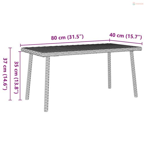 Téglalap polyrattan kerti dohányzóasztal 80x40x37cm