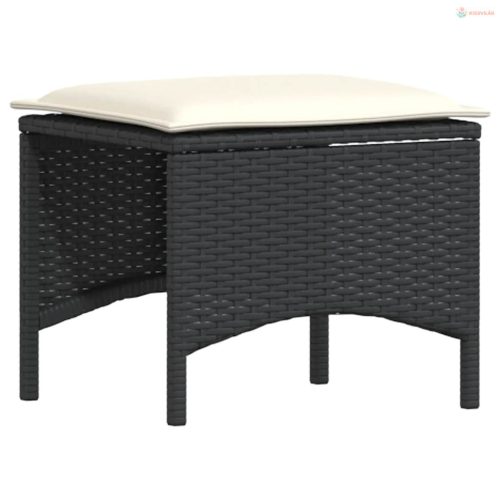 4 részes fekete polyrattan kerti étkezőszett párnákkal