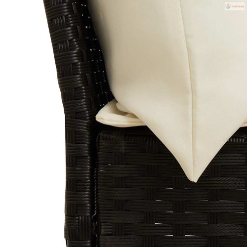 4 részes fekete polyrattan kerti étkezőszett párnákkal