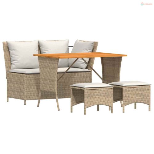 4 részes bézs polyrattan kerti étkezőgarnitúra párnákkal