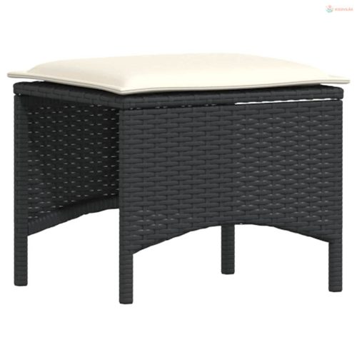 3 részes fekete polyrattan kerti étkezőgarnitúra párnákkal