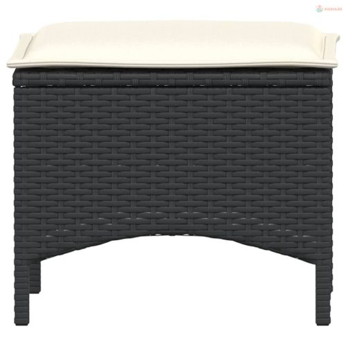 3 részes fekete polyrattan kerti étkezőgarnitúra párnákkal