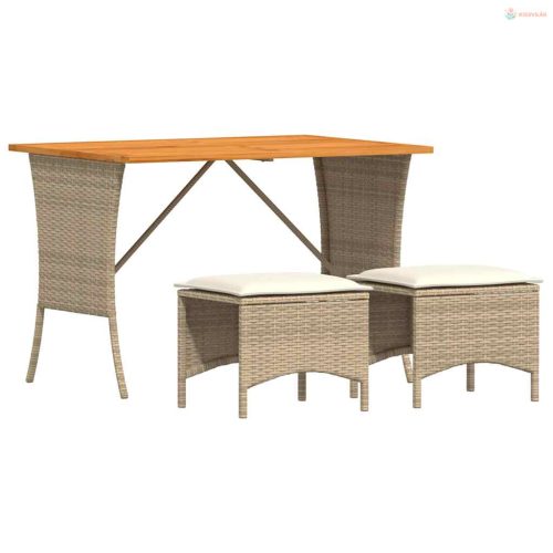3 részes bézs polyrattan kerti étkezőgarnitúra párnákkal