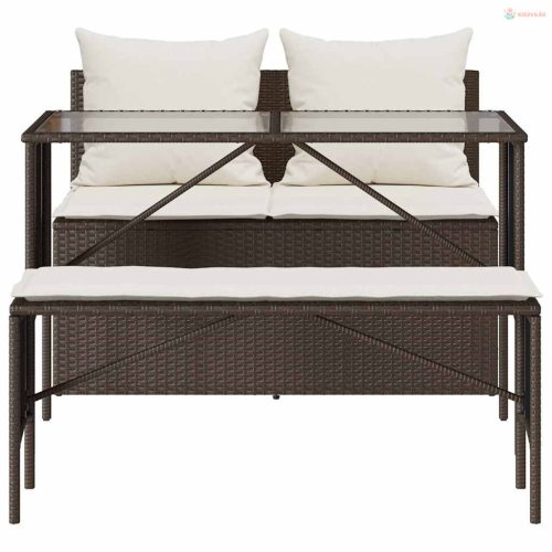 3 részes barna polyrattan kerti étkezőgarnitúra párnával