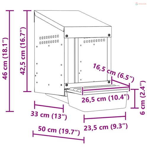 1 rekeszes, falra szerelhető, horganyzott acél csirkefészkelődoboz