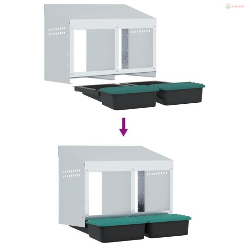 2 rekeszes, falra szerelhető, horganyzott acél csirkefészkelőláda