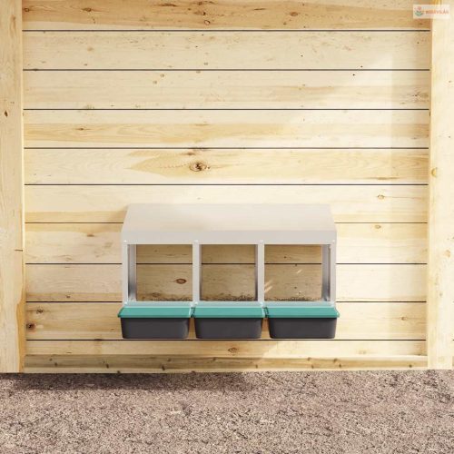 3 rekeszes, falra szerelhető, horganyzott acél csirkefészkelőláda