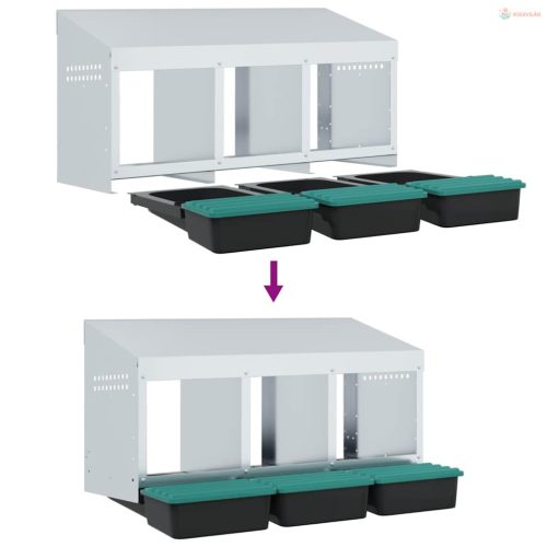 3 rekeszes, falra szerelhető, horganyzott acél csirkefészkelőláda