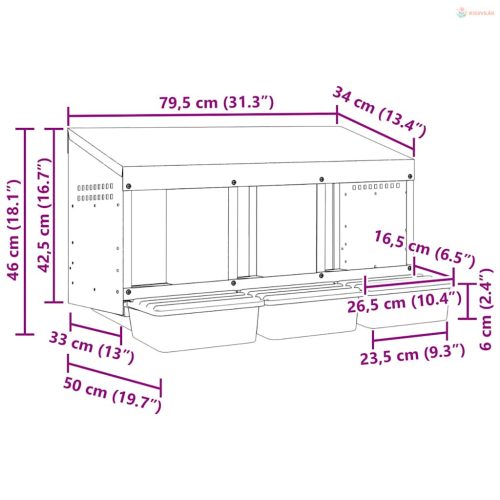 3 rekeszes, falra szerelhető, horganyzott acél csirkefészkelőláda