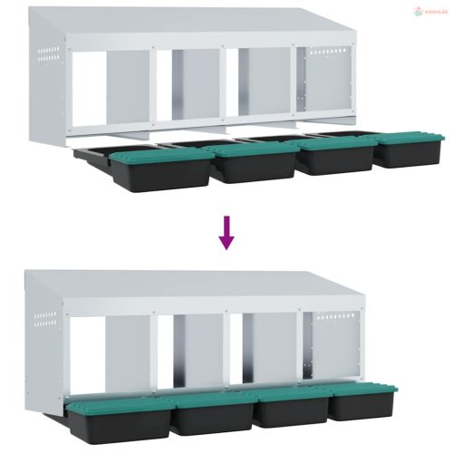 4 rekeszes, falra szerelhető, horganyzott acél csirkefészkelőláda