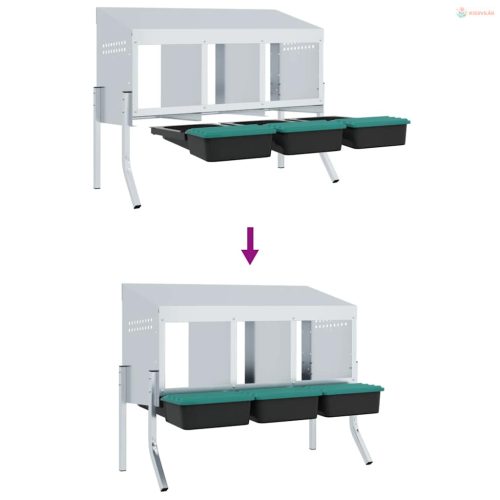 3 rekeszes horganyzott acél csirkefészkelőláda lábakkal