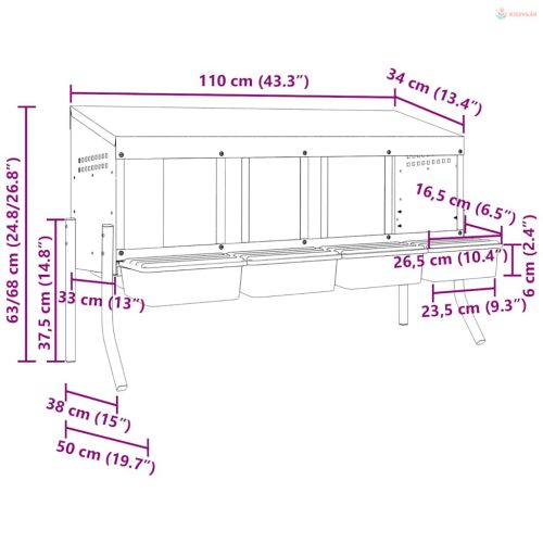 4 rekeszes horganyzott acél csirkefészkelőláda lábakkal