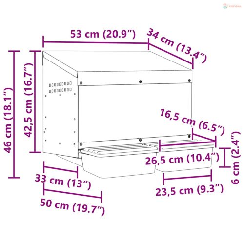2 rekeszes, falra szerelhető, horganyzott acél csirkefészkelőláda