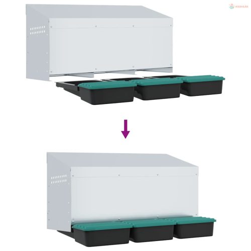 3 rekeszes, falra szerelhető, horganyzott acél csirkefészkelőláda