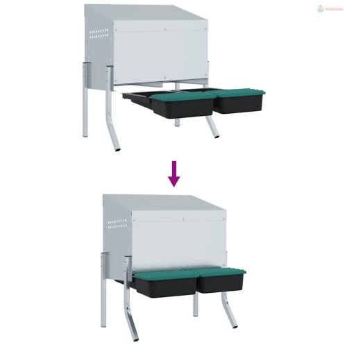 Horganyzott acél csirkefészkelőláda 2 rekesszel és lábakkal