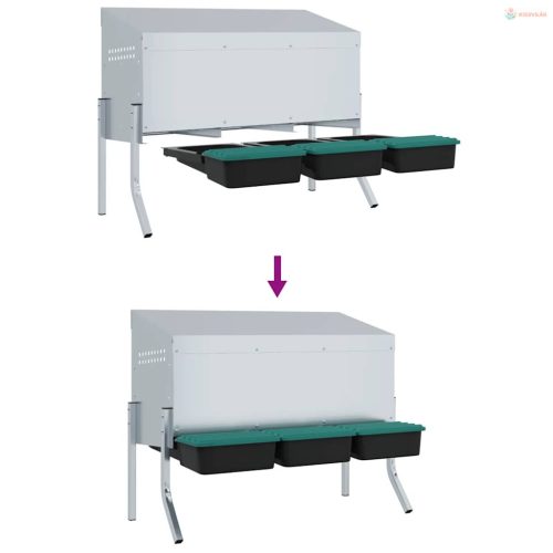 3 rekeszes horganyzott acél csirkefészkelőláda lábakkal