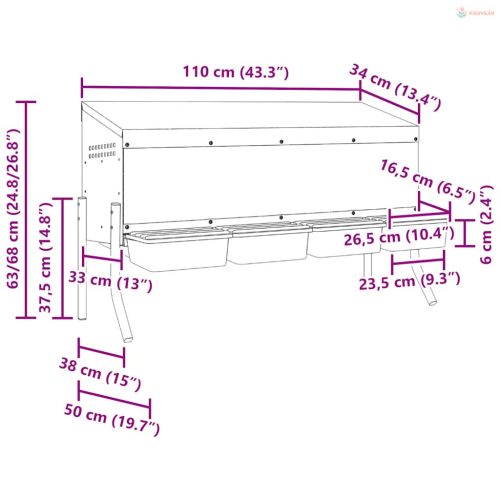 4 rekeszes horganyzott acél csirkefészkelőláda lábakkal