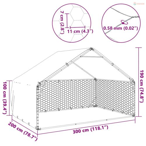Kültéri kutyakennel fedéllel 3x2x1,9 m horganyzott acélból