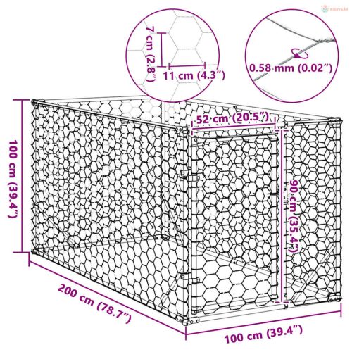 Kültéri kutyakennel ajtóval 2x1x1 m horganyzott acélból