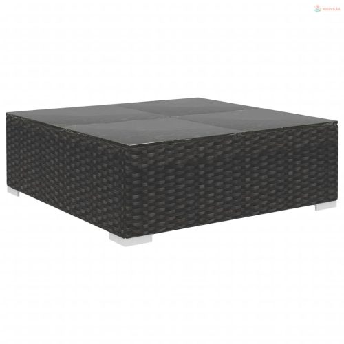 12-részes fekete polyrattan kerti bútorszett párnákkal