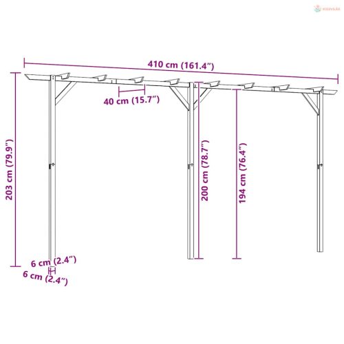 Fa kerti pergola 410 x 40 x 203 cm