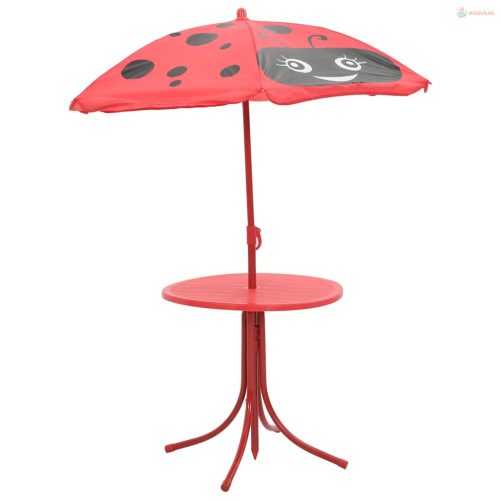 3 darabos piros kerti gyerek bisztrószett napernyővel