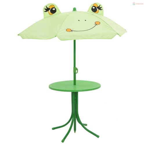 3 darabos zöld kerti gyerek bisztrószett napernyővel