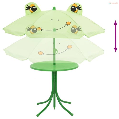 3 darabos zöld kerti gyerek bisztrószett napernyővel