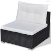 10-részes fekete polyrattan kerti bútorszett párnákkal