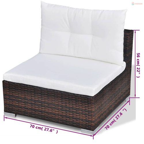 10-részes barna polyrattan kerti bútorszett párnákkal