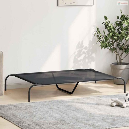 Fekete textilén és acél emelt kutyaágy 130x80x20 cm