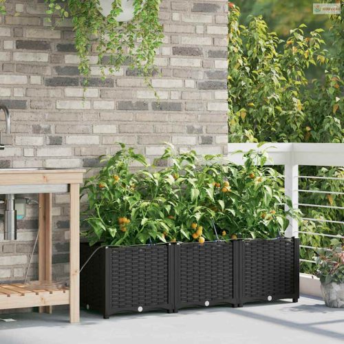 Kerti cserép 3 pcs Fekete Műanyag