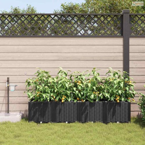 Kerti cserép 4 pcs Fekete Műanyag