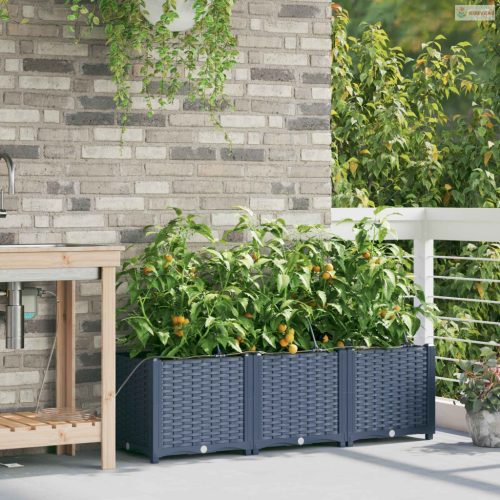 Kerti cserép 3 pcs Szürke 120 x 40 x 37,5 cm Műanyag