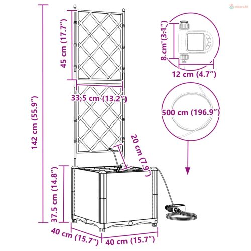 Kerti cserép Szürke 40 x 40 x 142 cm Műanyag