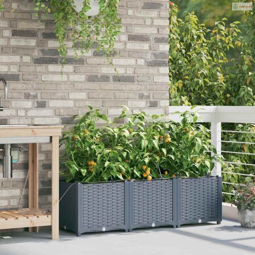 Kerti cserép 3 pcs Világosszürke Műanyag