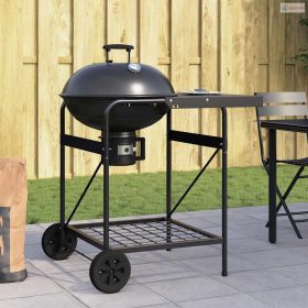 Kültéri grill kerékkel Fekete 91 x 71 x 107 cm Fém