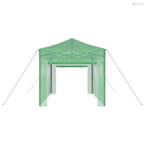 Üvegház pop-up kerettel tetővel Zöld 280 x 410 x 315 cm Vas