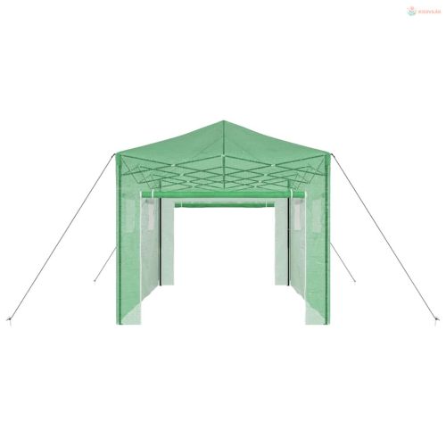 Üvegház pop-up kerettel tetővel Zöld 290 x 430 x 315 cm Vas